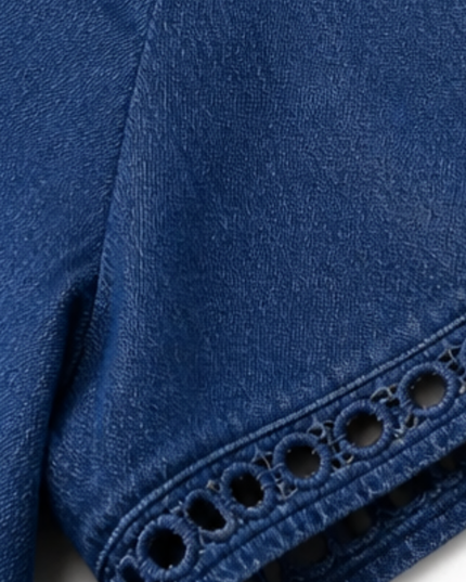 Women's Eyelet Trim Short Sleeve Denim Midi Dress
