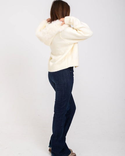 Women's Faux Fur Hooded Cropped Knit Zip Up Jacket