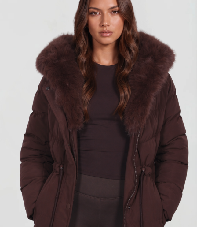 Women's Faux Fur Hooded Long Quilted Puffer Coat