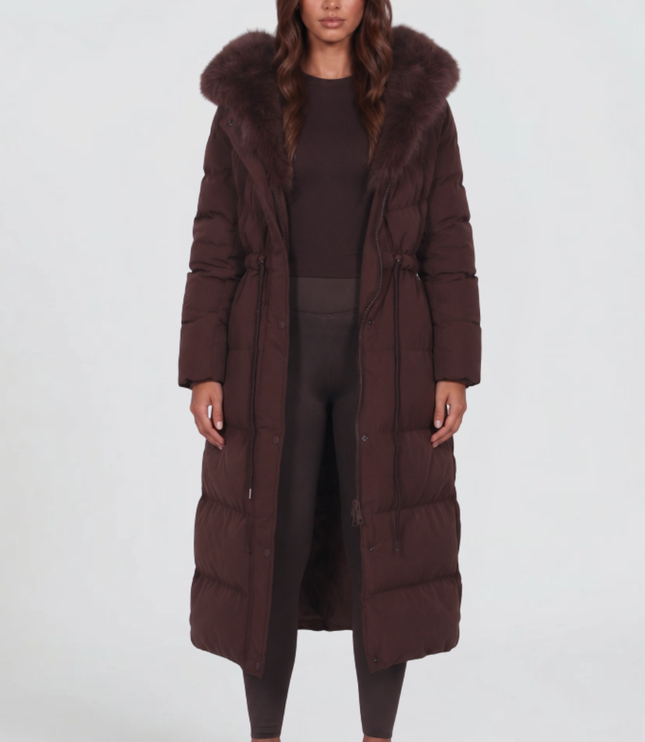 Women's Faux Fur Hooded Long Quilted Puffer Coat