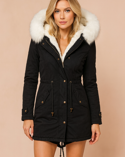 Women's Faux Fur Hooded Longline Winter Parka Coat