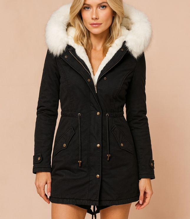 Women's Faux Fur Hooded Longline Winter Parka Coat