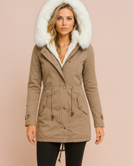 Women's Faux Fur Hooded Longline Winter Parka Coat