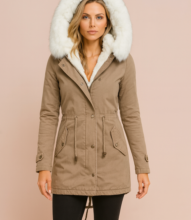 Women's Faux Fur Hooded Longline Winter Parka Coat