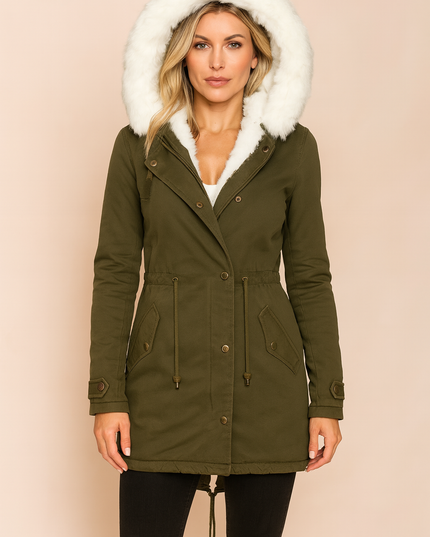 Women's Faux Fur Hooded Longline Winter Parka Coat