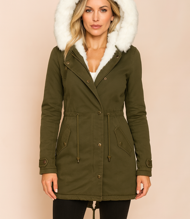 Women's Faux Fur Hooded Longline Winter Parka Coat