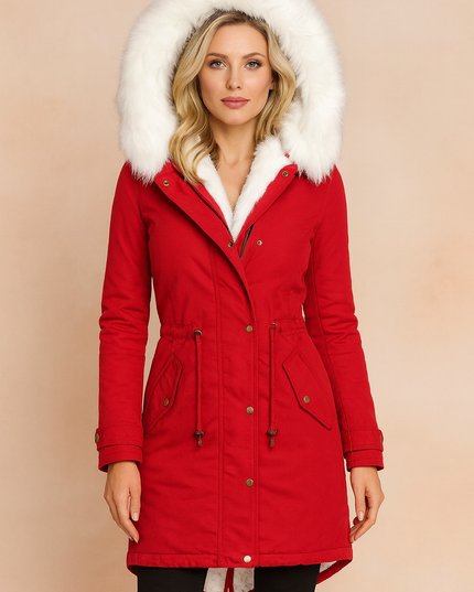 Women's Faux Fur Hooded Longline Winter Parka Coat