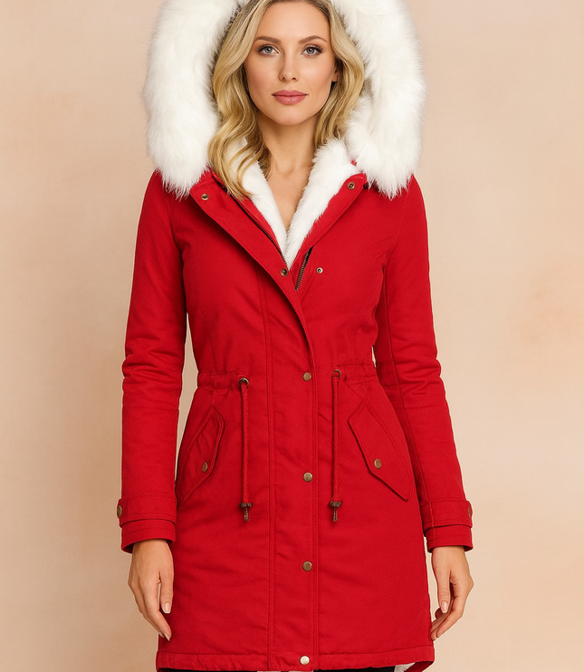 Women's Faux Fur Hooded Longline Winter Parka Coat