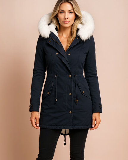 Women's Faux Fur Hooded Longline Winter Parka Coat