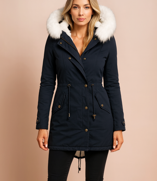 Women's Faux Fur Hooded Longline Winter Parka Coat