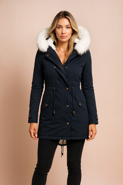 Women's Faux Fur Hooded Longline Winter Parka Coat