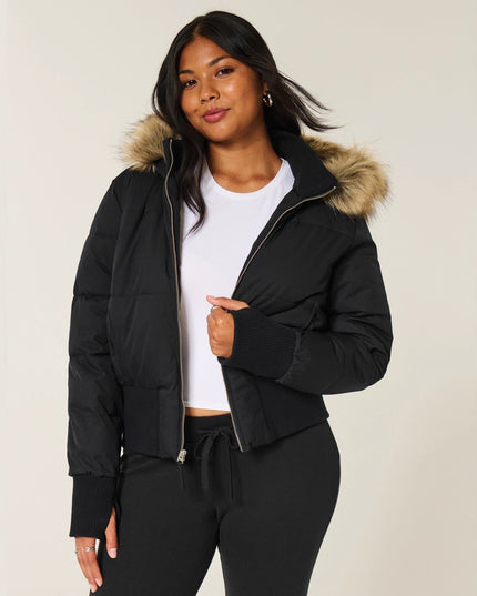 Women's Faux Fur Hooded Zip-Front Quilted Puffer Jacket