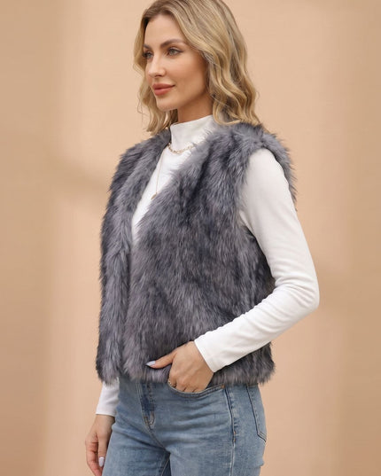 Women's Faux Fur Open Front Sleeveless Lined Vest
