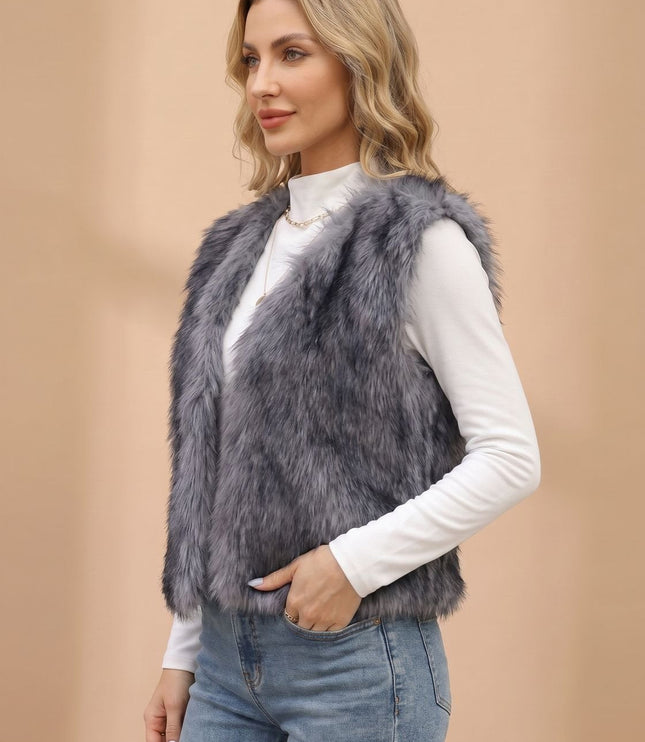 Women's Faux Fur Open Front Sleeveless Lined Vest