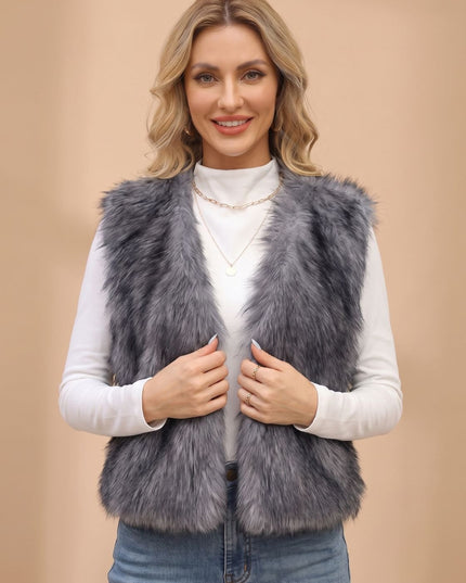Women's Faux Fur Open Front Sleeveless Lined Vest