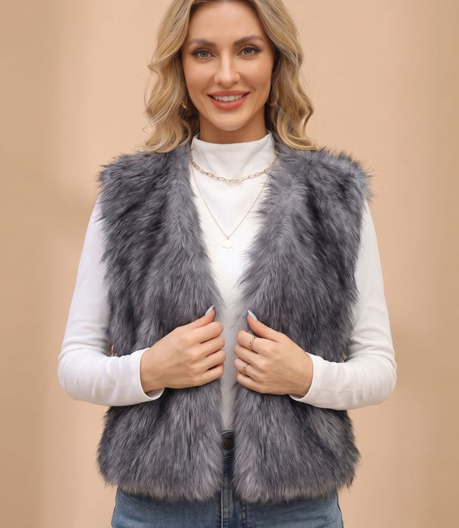 Women's Faux Fur Open Front Sleeveless Lined Vest