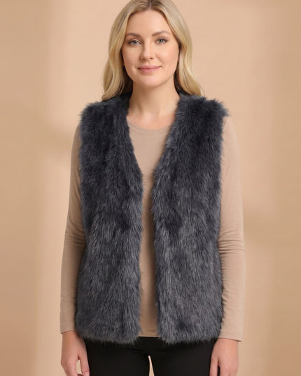 Women's Faux Fur Open Front Sleeveless Lined Vest