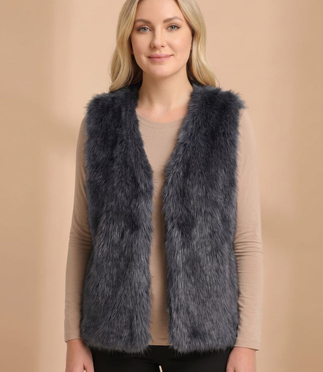 Women's Faux Fur Open Front Sleeveless Lined Vest