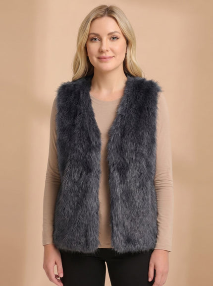 Women's Faux Fur Open Front Sleeveless Lined Vest