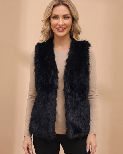 Women's Faux Fur Open Front Sleeveless Lined Vest
