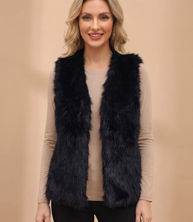 Women's Faux Fur Open Front Sleeveless Lined Vest