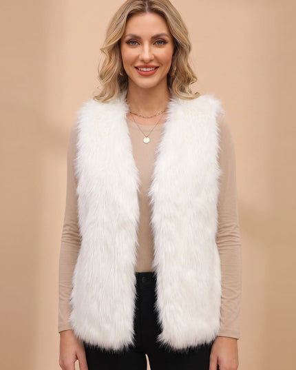 Women's Faux Fur Open Front Sleeveless Lined Vest