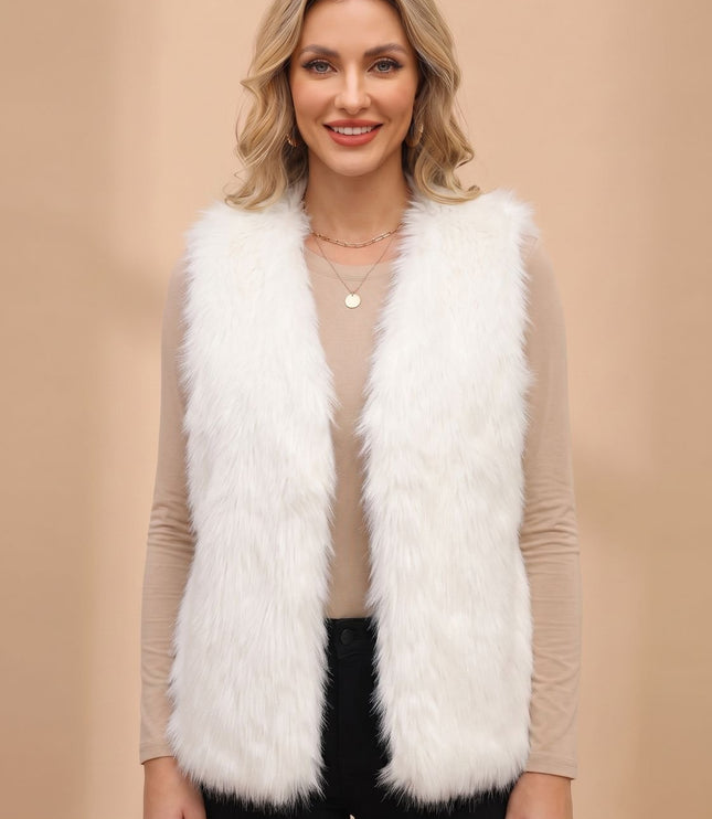Women's Faux Fur Open Front Sleeveless Lined Vest