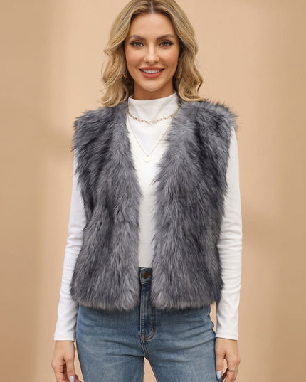 Women's Faux Fur Open Front Sleeveless Lined Vest