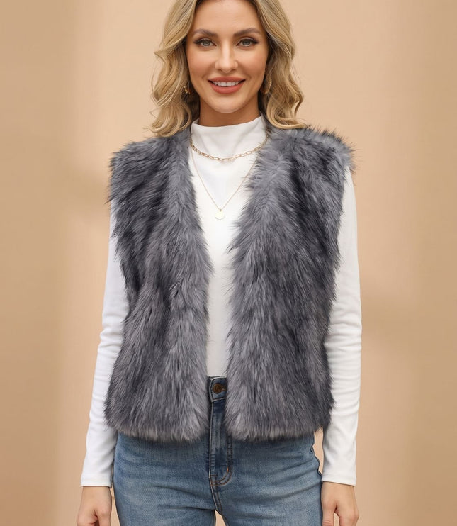 Women's Faux Fur Open Front Sleeveless Lined Vest