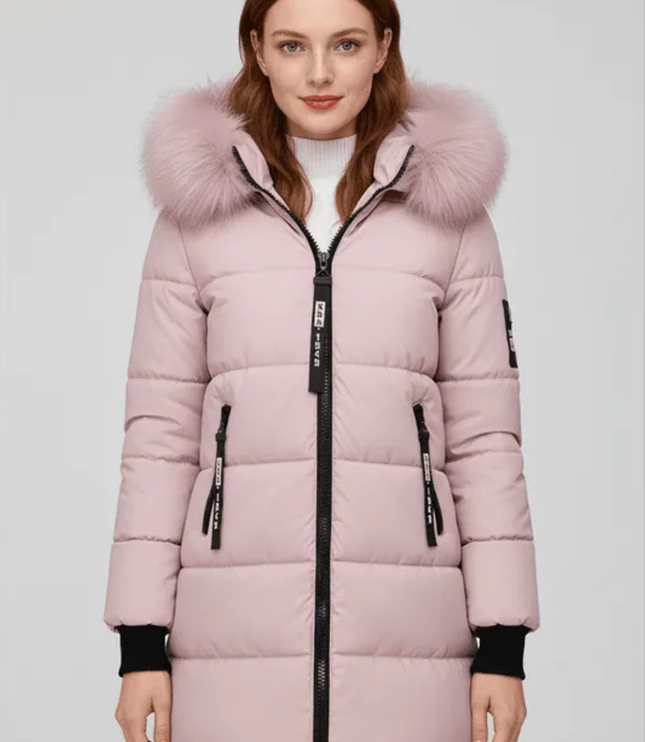 Women's Faux Fur Trim Hooded Longline Puffer Coat