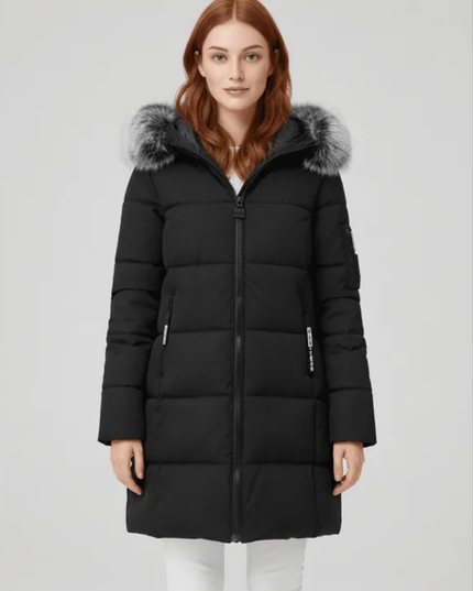 Women's Faux Fur Trim Hooded Longline Puffer Coat