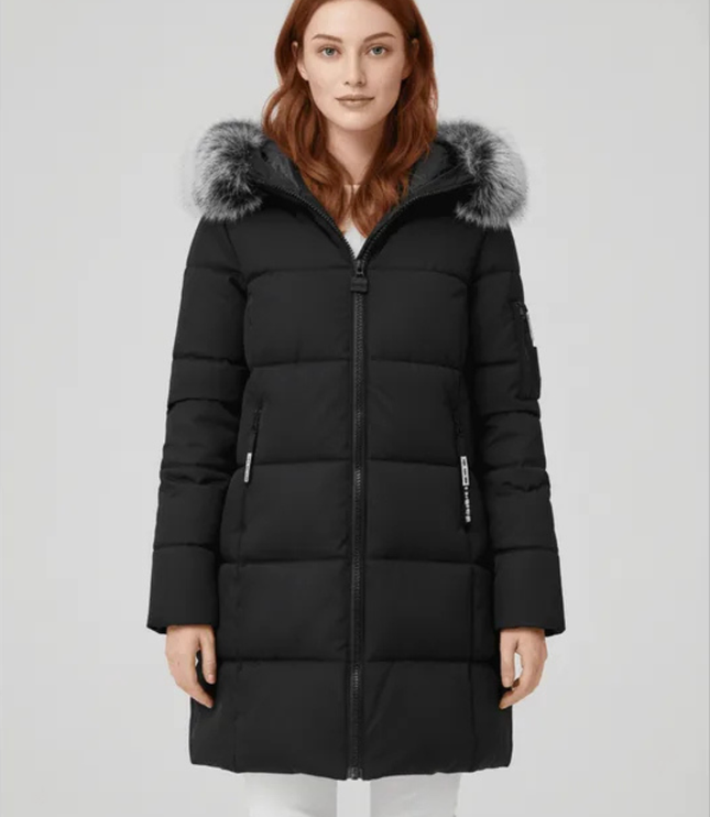 Women's Faux Fur Trim Hooded Longline Puffer Coat