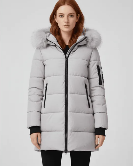 Women's Faux Fur Trim Hooded Longline Puffer Coat