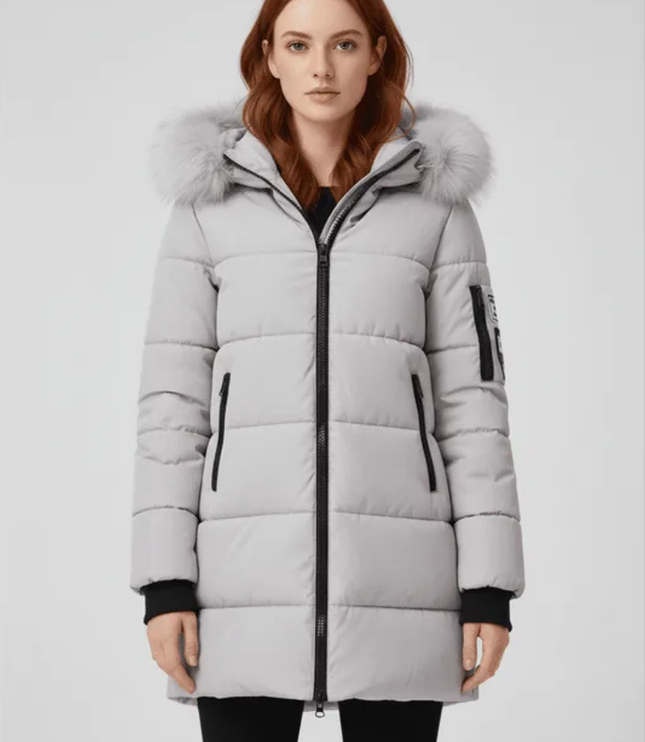 Women's Faux Fur Trim Hooded Longline Puffer Coat