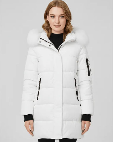 Women's Faux Fur Trim Hooded Longline Puffer Coat