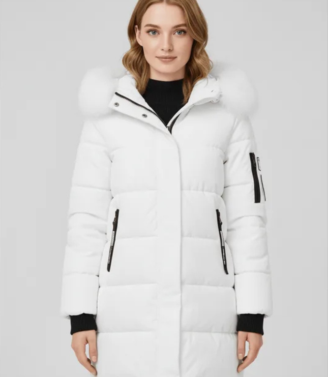 Women's Faux Fur Trim Hooded Longline Puffer Coat