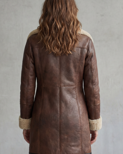 Women's Faux Leather Shearling Lined Longline Coat
