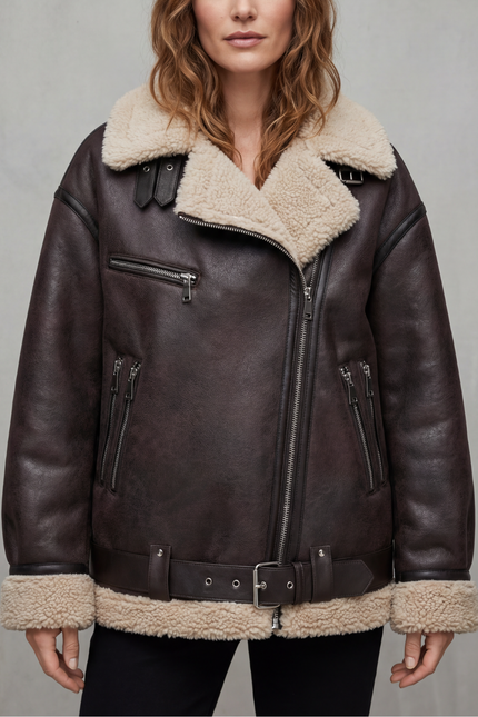Women's Faux Shearling Collar Oversized Aviator Jacket
