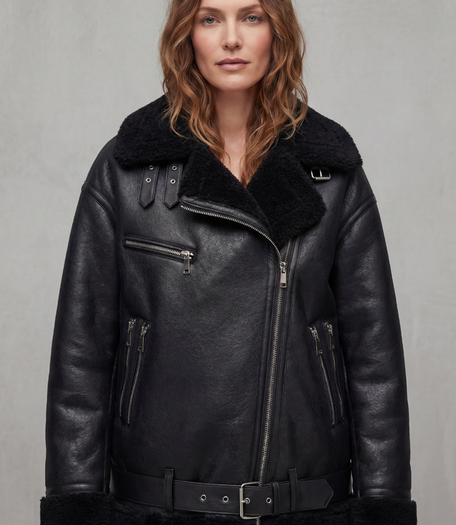 Women's Faux Shearling Collar Oversized Aviator Jacket