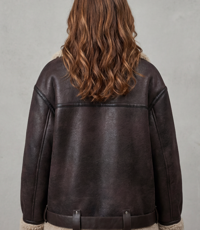 Women's Faux Shearling Collar Oversized Aviator Jacket