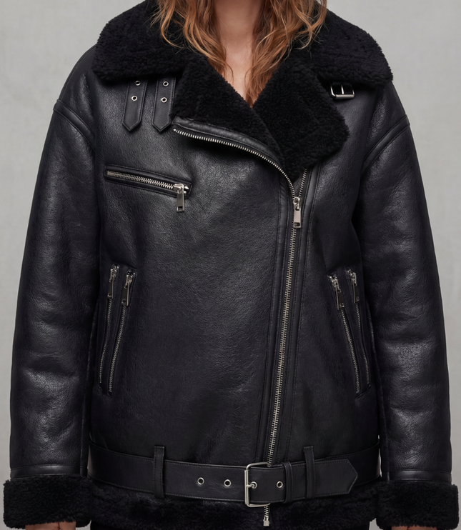 Women's Faux Shearling Collar Oversized Aviator Jacket