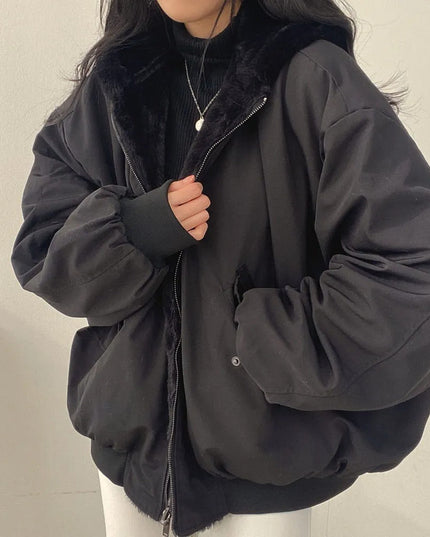 Women's Faux Shearling Hood Bomber Jacket