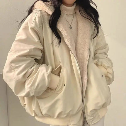 Women's Faux Shearling Hood Bomber Jacket