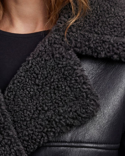 Women's Faux Shearling Trim Longline Aviator Coat