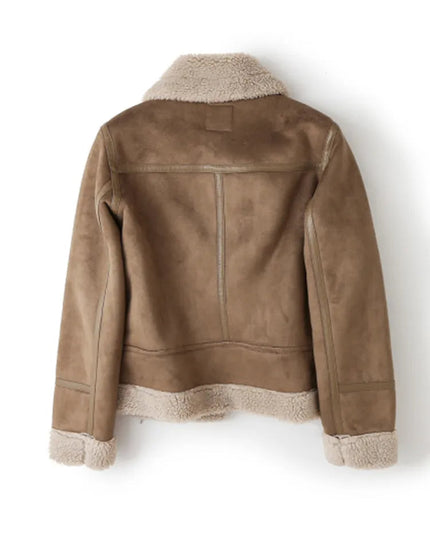 Women's Faux Suede Aviator Jacket with Shearling Trim