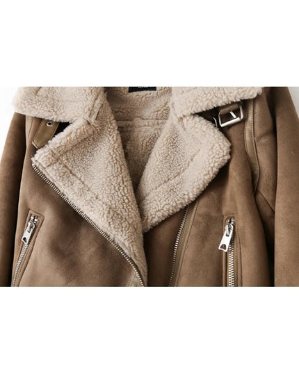 Women's Faux Suede Aviator Jacket with Shearling Trim