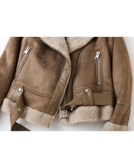 Women's Faux Suede Aviator Jacket with Shearling Trim