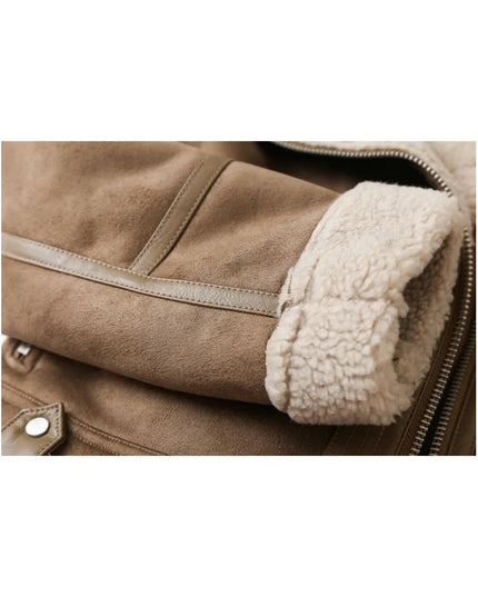 Women's Faux Suede Aviator Jacket with Shearling Trim