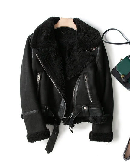 Women's Faux Suede Aviator Jacket with Shearling Trim