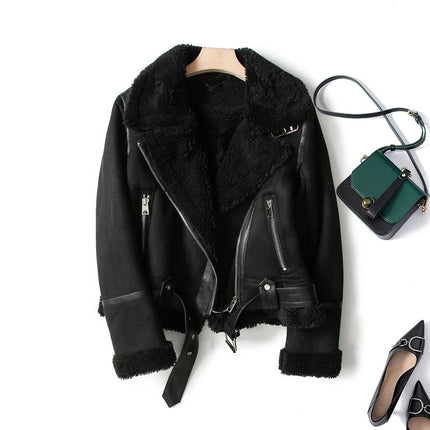 Women's Faux Suede Aviator Jacket with Shearling Trim